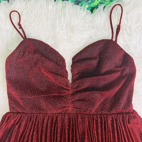 Lulus Shine Tonight Red Sparkly Pleated Skater Dress - Picture 11 of 12